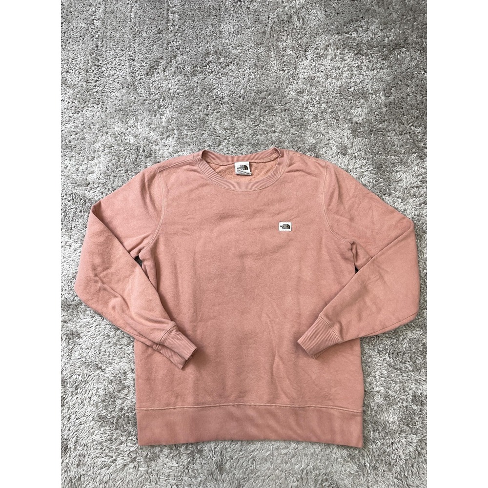 The North Face Sweatshirt Womens Small Pink Crewneck Fleece Logo Patch